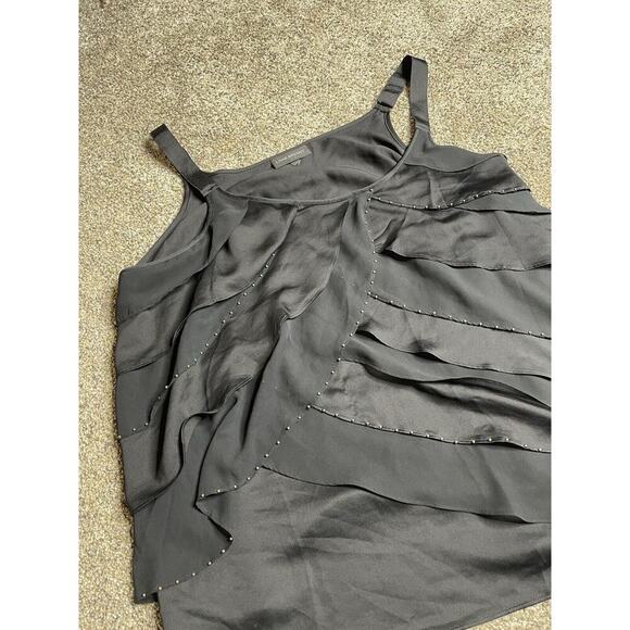 Lane Bryant Women TANK TOP Layered Ruffle Studded Black Shine Size 24 - Picture 2 of 8